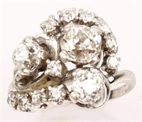 LADIES ANTIQUE PLATINUM DIAMOND SWIRL RING