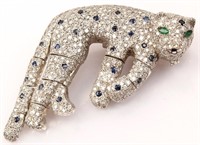 14K WHITE GOLD DIAMOND PAVE LEOPARD BROOCH PENDANT