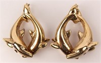 14K YELLOW GOLD DOUBLE DOLPHIN EARRINGS