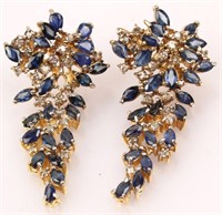 14K YELLOW GOLD SAPPHIRE DIAMOND EARRINGS