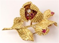 18K YELLOW GOLD TIFFANY & CO. RUBY CHESTNUT BROOCH