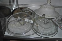 Lot of misc glass pots and pans lids various