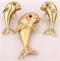 14K YELLOW GOLD DOLPHIN PENDANT & EARRINGS