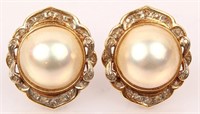 14K YELLOW GOLD DIAMOND MABE PEARL EARRINGS