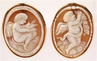 14K YELLOW GOLD ANTIQUE CAMEO CHERUB EARRINGS