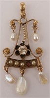 14K YELLOW GOLD ANTIQUE SEED PEARL PENDANT