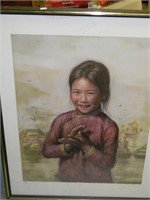 ASIAN GIRL ARTIST DOUBLE SIGNED PENCIL SIGNED