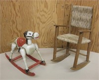 Vintage Toy Rocking Horse & Doll Chair