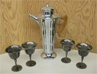 4 Silver Goblets & Chrome Decanter