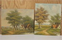 2 Vintage Oil On Canvas Board Paintings - 8" x 10"