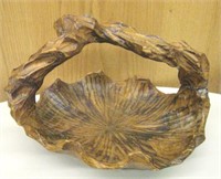 Hand Carved Round Wood Basket