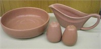 Bauer Roseville Bowl, Gravy Boat and S&P Shakers