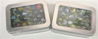 2 Tins of Marbles w/ Drawstring Bags (Inside Tins)