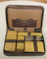 Vintage Men's Celluloid Travel Set In Leather Case