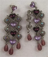 Large 3" Purple Heart Dangle Earrings