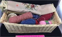 Wicker Basket with Large Assortment of Yarn