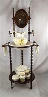 Ornate washstand with Mira and pitcher and bowl