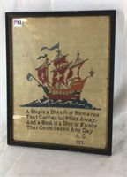 Needlepoint artwork from 1929 with romantic theme