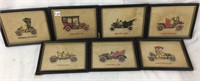 Seven pieces of artwork needlepoint on fabric of