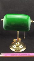 Brass Desk Lamp with Green Glass Shade
