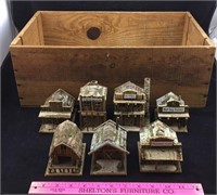 7 Wooden Cabin Models and A Wood Crate