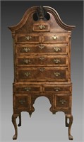 English burl wood highboy, 19th century.