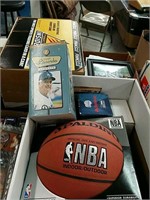 Box of sports memorabilia