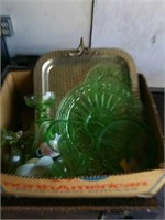 Box of metal tray ,vaseline glass pieces