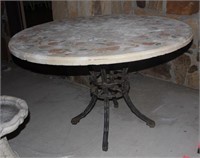 CONCRETE PATIO TABLE WITH METAL BASE