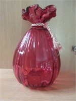 Cranberry Fluted Flower Vase