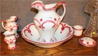 6 PC IRONSTONE CHAMBER SET W/ ROSE HIGHLIGHTED