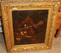 QUALITY 19TH C. FRAMED OIL PAINTING ON TIN INFO ON