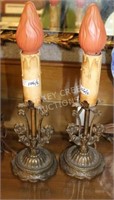PAIR OF CAST IRON CANDLE STICK LAMPS