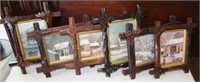 6 FANCY VICTORIAN FRAMES, SOME WITH PRINTS