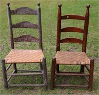 2 EARLY LADDERBACK CHAIRS, PAINTED FINISH
