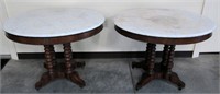 2- 40" oval marble topped pedestal tables, croch