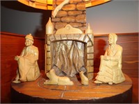 HAND MADE FIREPLACE SCENE FOLK ART LAMP