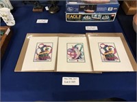 THREE MATTED PENCIL SIGNED PRINTS