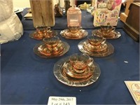 VINTAGE DEPRESSION GLASS LUNCHEON SET FOR SIX,