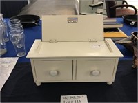 WHITE PAINTED TWO DRAWER RECIPE BOX AND COOKBOOK