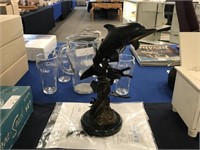 BRASS SCULPTURE DOLPHIN AND FRIENDS ON MARBLE
