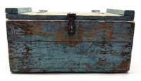 Vintage Blue Wooden Box W/Antique Contents