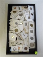 TRAY OF MIXED FOREIGN COINS IN FLIPS