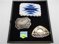 3 PC BELT BUCKLE LOT - BEADED, AGATE & MORE