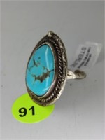 STERLING SILVER SOUTHWEST RING WITH LARGE TURQUOIS