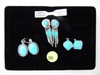 3 PAIR - STERLING SILVER EARRINGS WITH TURQUOISE S