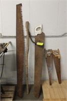 (4) Handheld Vintage Saws with Cant Hook