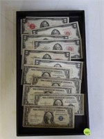 11 PC CURRENCY LOT - 1928-G, FOUR 1953-A, 1963 RED
