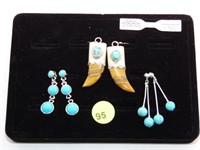 3 PAIR - STERLING SILVER DANGLE EARRINGS WITH TIGE