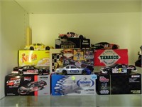 6 DIE CAST NASCAR MODELS WITH BOXES, BOOK & PITCHE